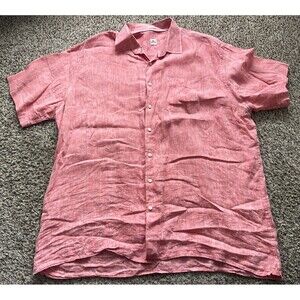 Peter Millar Shirt Mens 2XL Button Up 100% Linen Short Sleeve Gussets